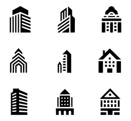 Fototapeta premium Collection of black building icons isolated on white background