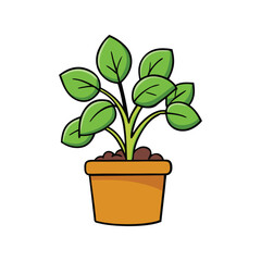 Green Plant in a Pot Vector Illustration – Houseplant Icon Design