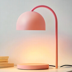 Pink lamp on a desk with books isolated on a pink background