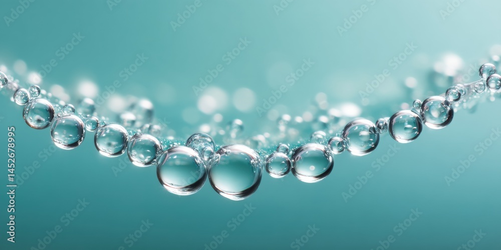 Poster Liquid Innovation Translucent Chrome Droplets Suspended in Ethereal Teal Gradient - Cutting-Edge Scientific Visualization and Digital Design Breakthrough