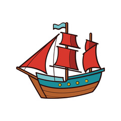 Schooner vector illustration, traditional sailing ship with sails, maritime vessel design, ocean travel and adventure