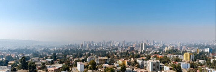 Obraz premium Urban Resilience Panorama Addis Ababas Transformative Cityscape - Emerging African Metropolis Showcasing Sustainable Development and Architectural Evolution