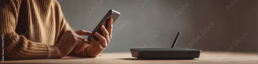 Aufkleber Minimalist Digital Workspace Next-Gen Connectivity Solution for Remote Professionals - Sleek Wireless Router and Mobile Tech Ecosystem