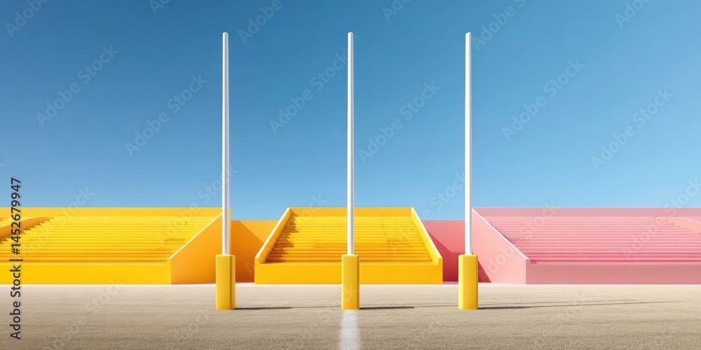 Aufkleber minimalist rugby stadium architecture geometric color-block design capturing pre-game anticipation a
