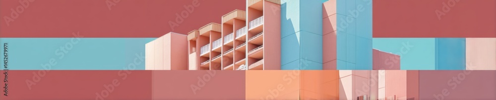 Poster minimalist architectural gradient geometric resort in pastel palette - contemporary design visualiza