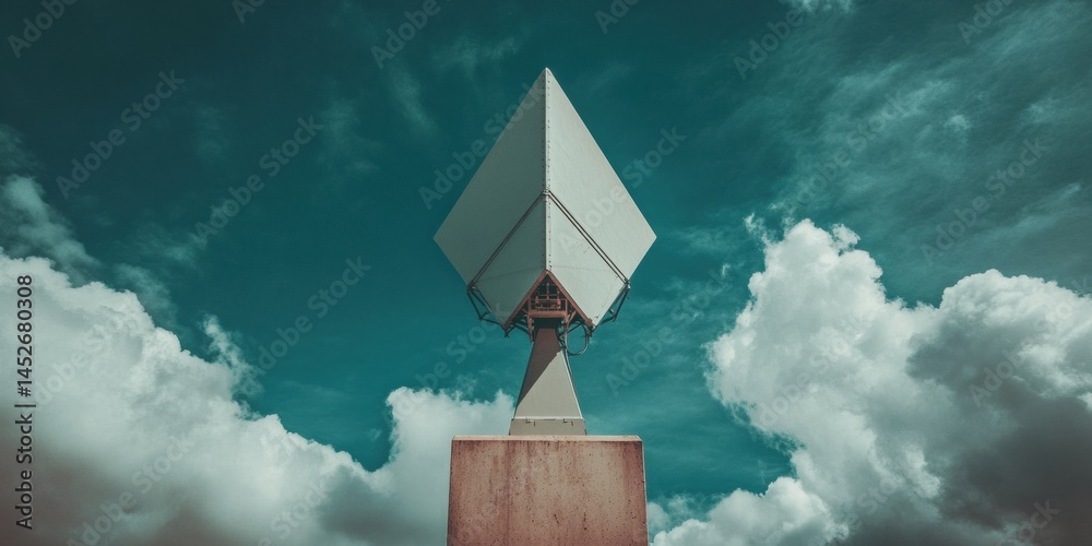 Aufkleber Geometric Sentinel Minimalist Industrial Architecture Meets Moody Cloudscape - Avant-Garde Design Exploring Spatial Dynamics and Urban Resilience
