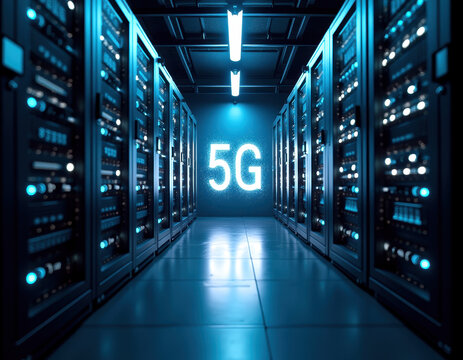 5g network technology in a modern data center server room
