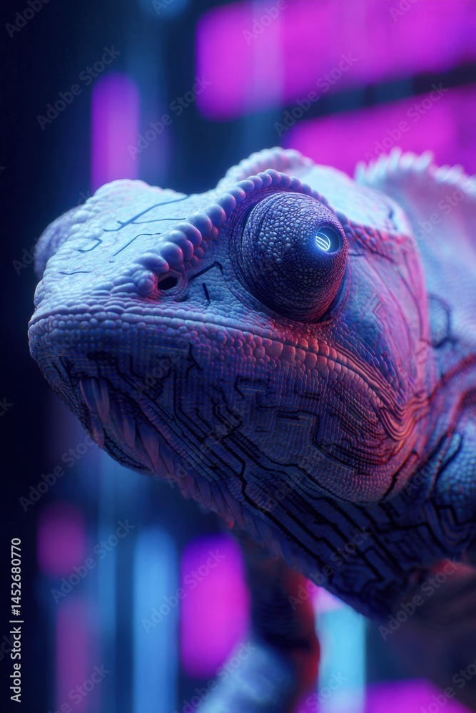 Poster cybernetic nature futuristic chameleon tech visualization with glowing circuit skin - next-gen digit
