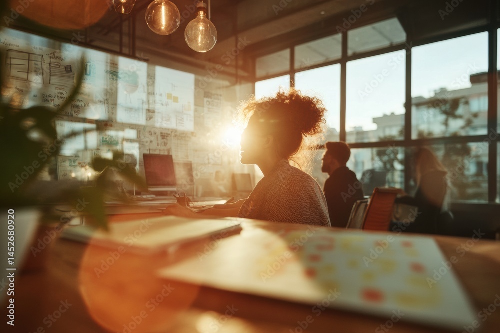 Poster golden hour workspace innovation inclusive tech collaboration and neurodiversity empowerment in mode
