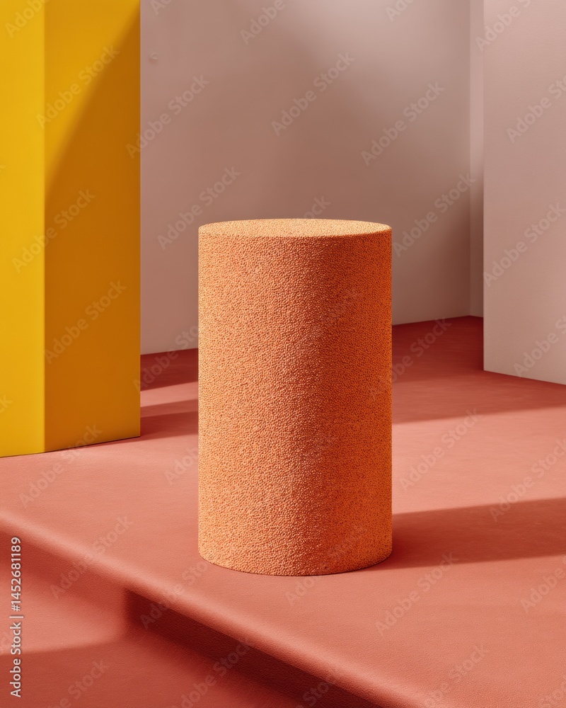 Poster minimalist terracotta pedestal avant-garde design showcase for contemporary spatial branding and imm