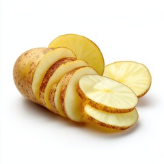 Sliced potato close up studio shot on white background