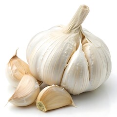 Obraz premium Fresh Whole Garlic Bulb with Clove Isolated on White Background