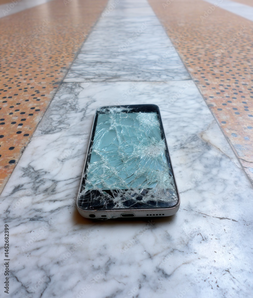 Poster Digital Fragility Shattered Screen Aesthetic - Exploring Tech Vulnerability, Urban Design Trends and Millennial Consumer Resilience in Smartphone Culture