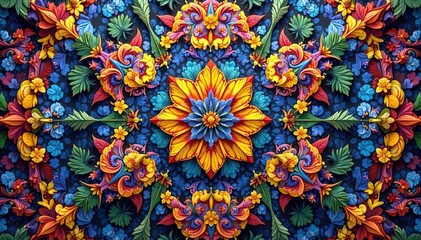 Intricate floral motif within a tessellating hexagon , spring, art
