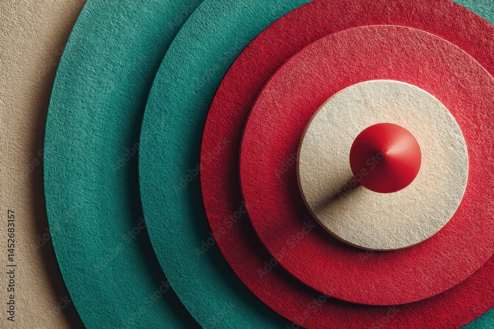 Poster Minimalist Performance Precision Textured Archery Target Visualization in Saturated Color Palette - Strategic Goal Achievement and Success Metaphor