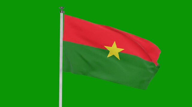 Burkina Faso flag waving in wind, HD green screen video. High-quality Burkina Faso flag animation with green background. Burkina Faso flag footage for editing.