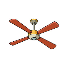Ceiling fan vector illustration, modern home air circulation device with blades, interior cooling, and home decor design