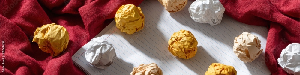 Poster Creative Process Unveiled Minimalist Writing Workflow with Crumpled Paper Drafts - Digital Content Creation and Ideation Metaphor for Gen Z Creators