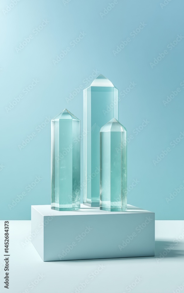 Aufkleber Minimalist Virtual Reality Tech Showcase Translucent Crystal Accessory Display for Innovative Digital Experience Design and Futuristic Product Visualization