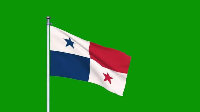Panama flag waving in wind, HD green screen video. Panamanian flag flying on green background. Panama flag footage for editing.