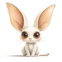 Fototapeta premium Cute bunny with big eyes sitting on white background