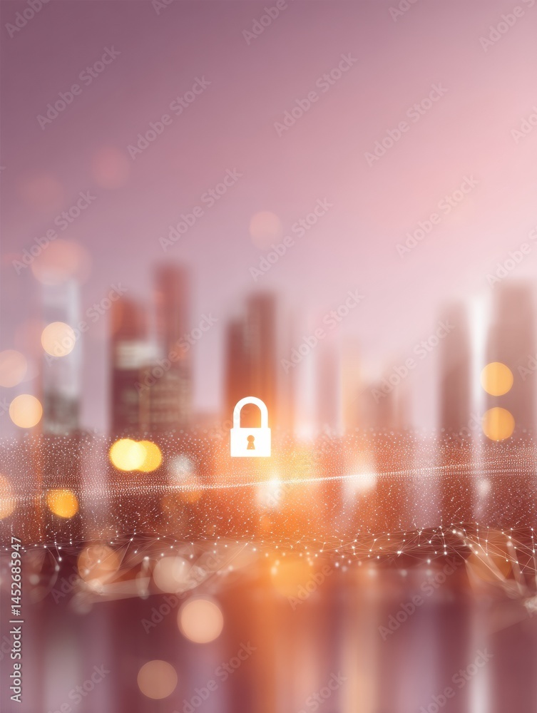 Poster Cybersecurity Redefined Soft-Focus Digital Network Protection with Luminous Padlock Visualization - Next-Gen Data Privacy Ecosystem