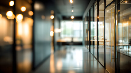 Office interior with blurred background modern workspace glass door perspective calm environment