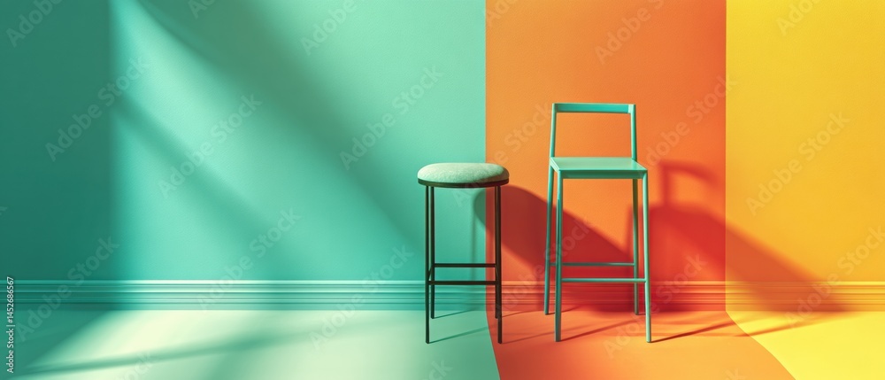 Aufkleber chromatic minimalism sleek urban furniture design exploring color transition, modern spatial harmony