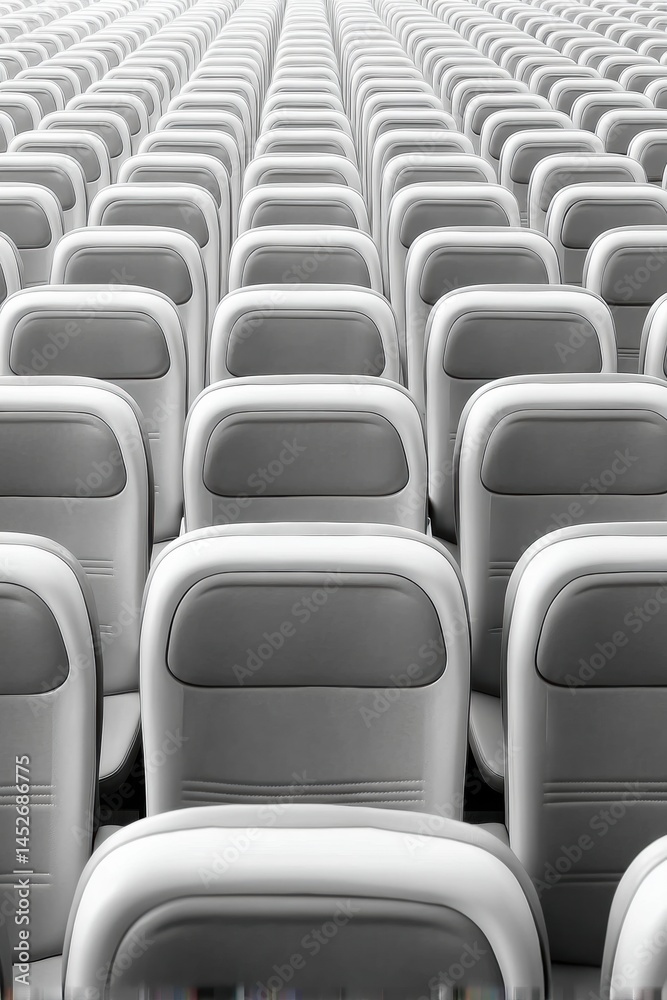 Poster minimalist aviation design symmetrical jet seating exploring ergonomic efficiency in modern mass tra