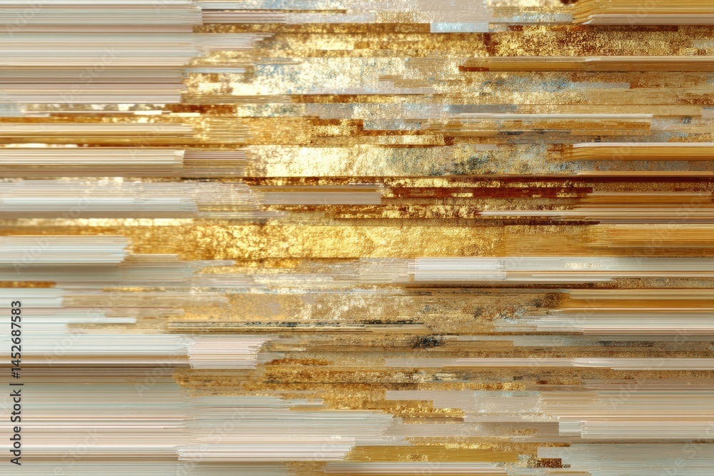 Aufkleber Digital Disruption Luxe Gold Glitch Aesthetic Revealing Cybersecurity Vulnerability in Fractured Tech Landscape - Immersive Visual Metaphor for System Instability