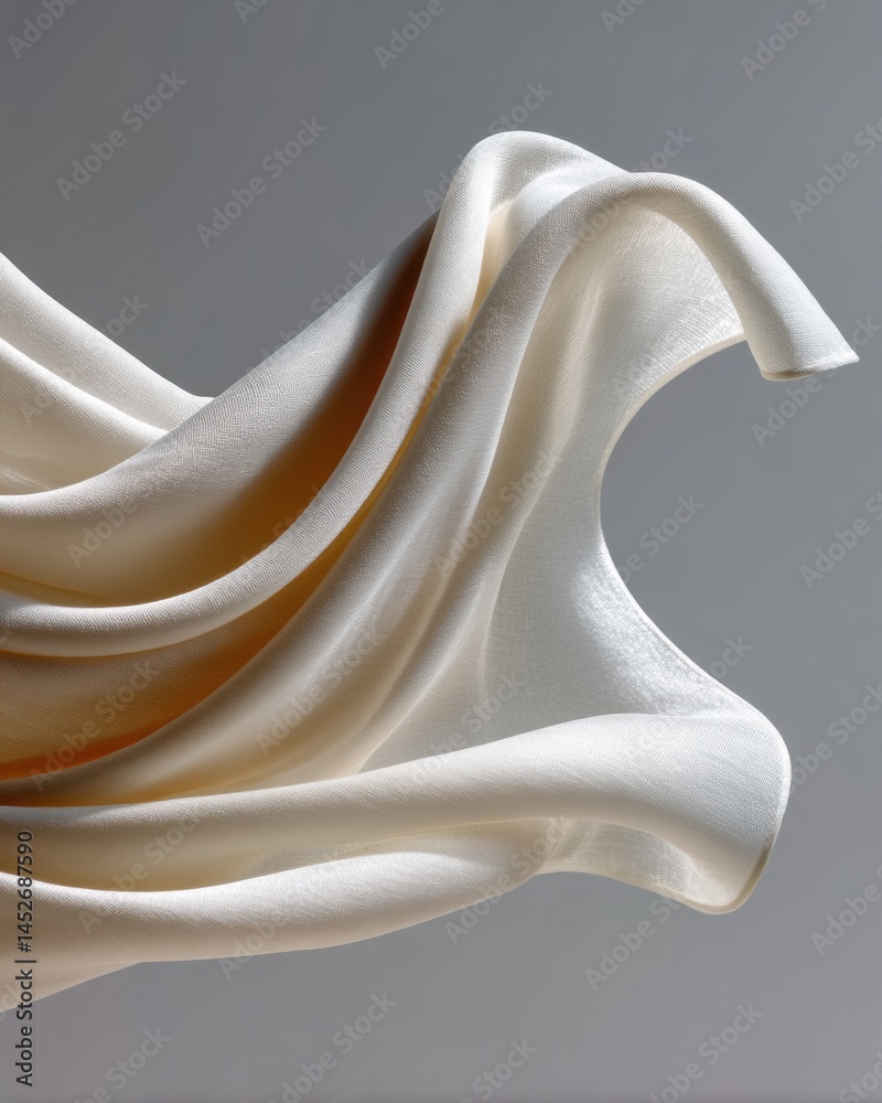 Poster minimalist silk fabric flow elegant sculptural texture exploring soft materiality, contemporary desi