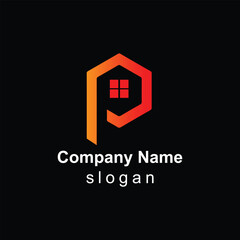 Modern Real Estate Logo with Letter P and House
