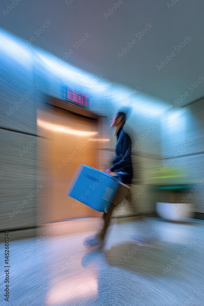 Poster hyper-mobility gen z professional dynamic urban motion blur, corporate agility and next-gen workplac