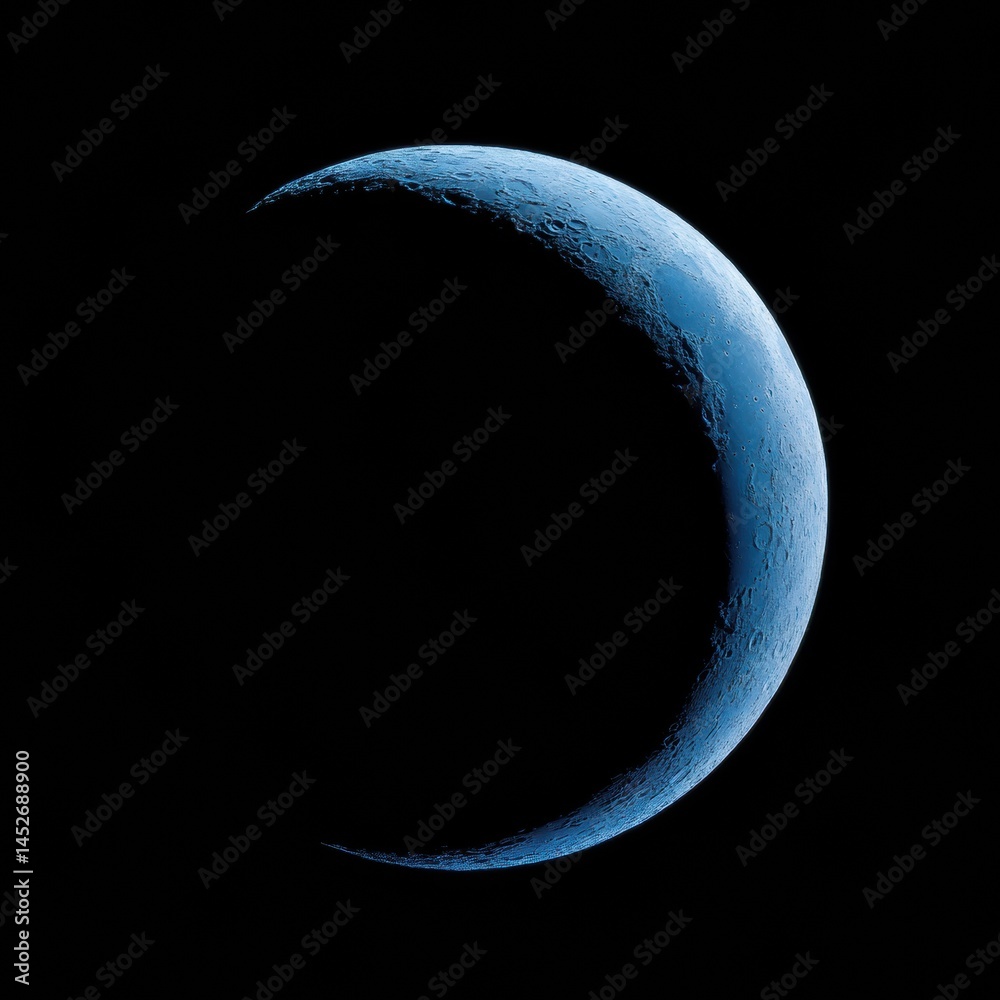 Poster celestial minimalism high-resolution lunar crescent in deep blue - cutting-edge astronomical visuali