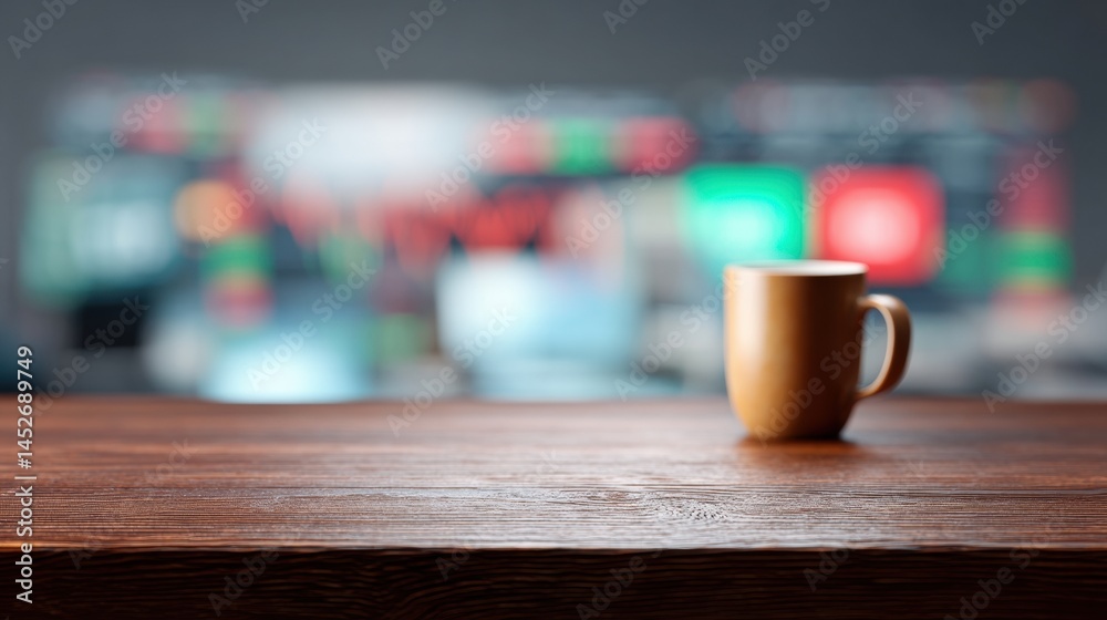 Poster financial mindfulness mockup minimalist mahogany workspace with trading dashboard - stress-resilient