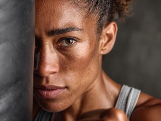 Fototapeta premium Urban Wellness Warriors Powerful Close-Up of Athletic Womans Resilient Spirit - Authentic Fitness Empowerment and Strength Training Narrative