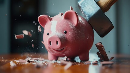 Piggy Bank Hit With Hammer Super Slow Motion 