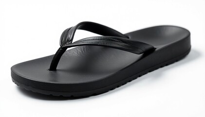 Single black flip-flop on white background, studio shot , footwear, summer footwear, shot