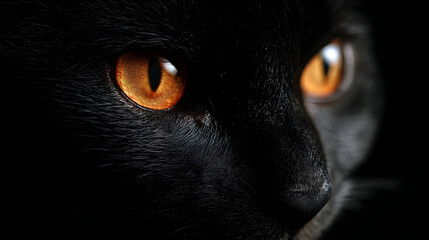 Black Cat's Mystifying Gaze: A close-up of a black cat's piercing amber eyes, reflecting an air of mystery and allure. This captivating shot focuses on the feline's mesmerizing stare.