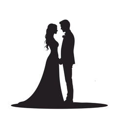 Couple in love, wedding silhouette, black and white, for invitations