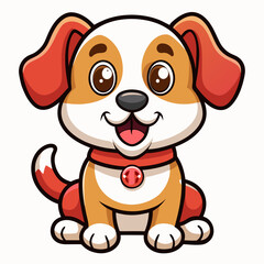Cute Cartoon Puppy with Red Bone - Playful Dog Illustration.