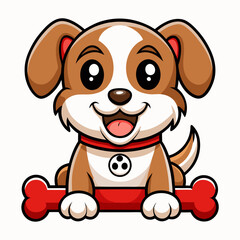 Cute Cartoon Puppy with Red Bone - Playful Dog Illustration.