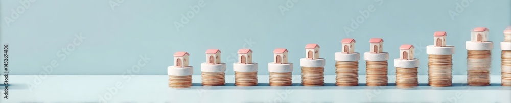 Poster minimalist economic insight rising property investment visualization with micro-scale houses on asce