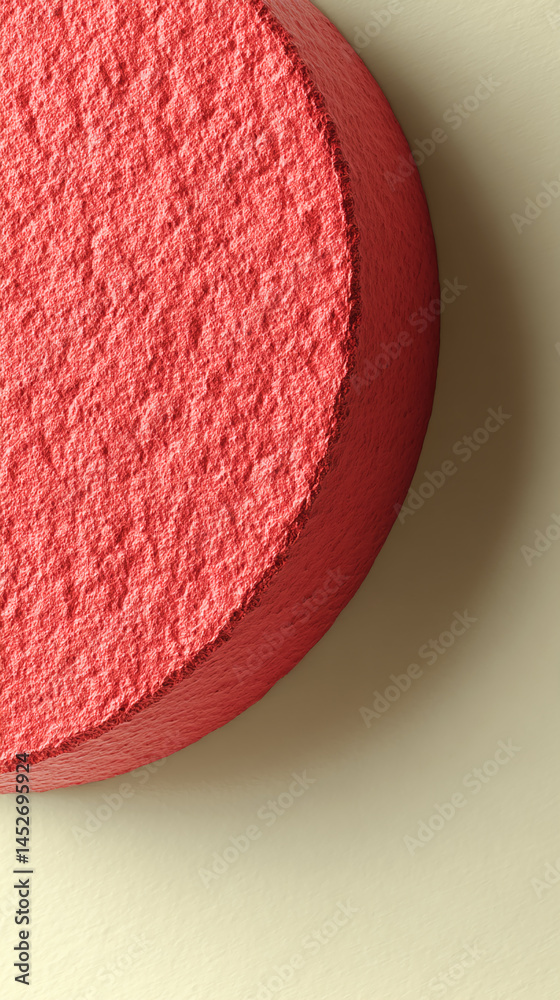 Poster Close-up of red textured surface, cylindrical shape, creating a rough appearance against a beige background, suggesting a product display or mockup