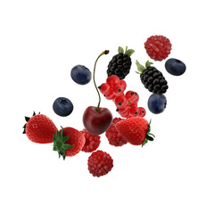 Assortment of berries suspended in midair isolated on transparent background