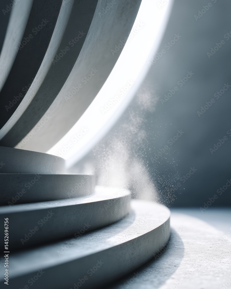 Poster Minimalist Architectural Dynamic Curved Concrete Surfaces Exploring Parametric Design with Ethereal Light and Spatial Interaction