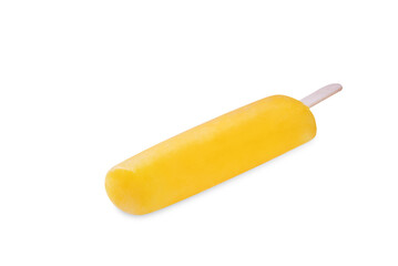 Yellow popsicle stick on a white isolated background