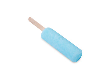 Blue popsicle stick on a white isolated background