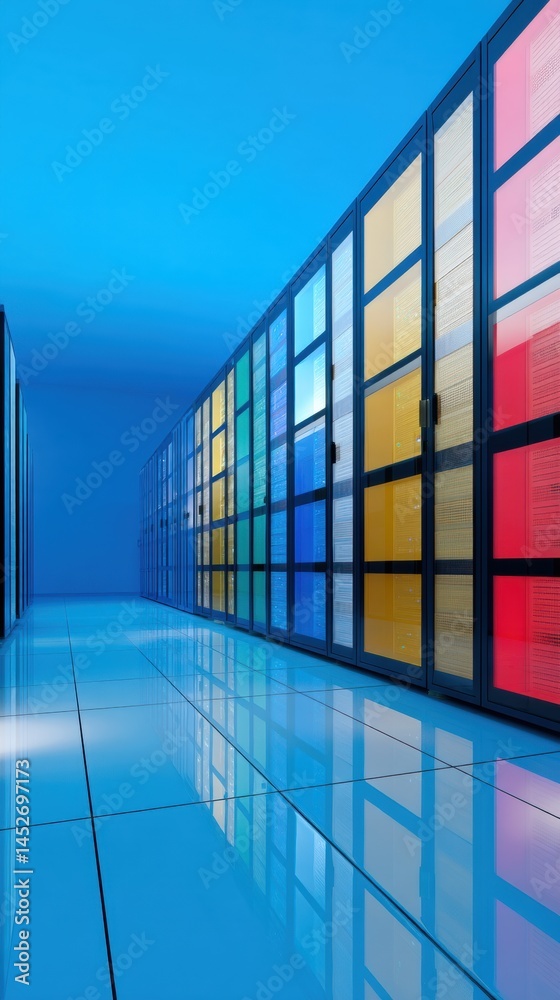 Poster Prismatic Digital Infrastructure Modern Data Center Visualization with Immersive Architectural Design - Next-Gen Cloud Computing Aesthetic and Technological Innovation
