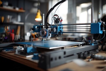 3d Printer in Workshop, Printing Object